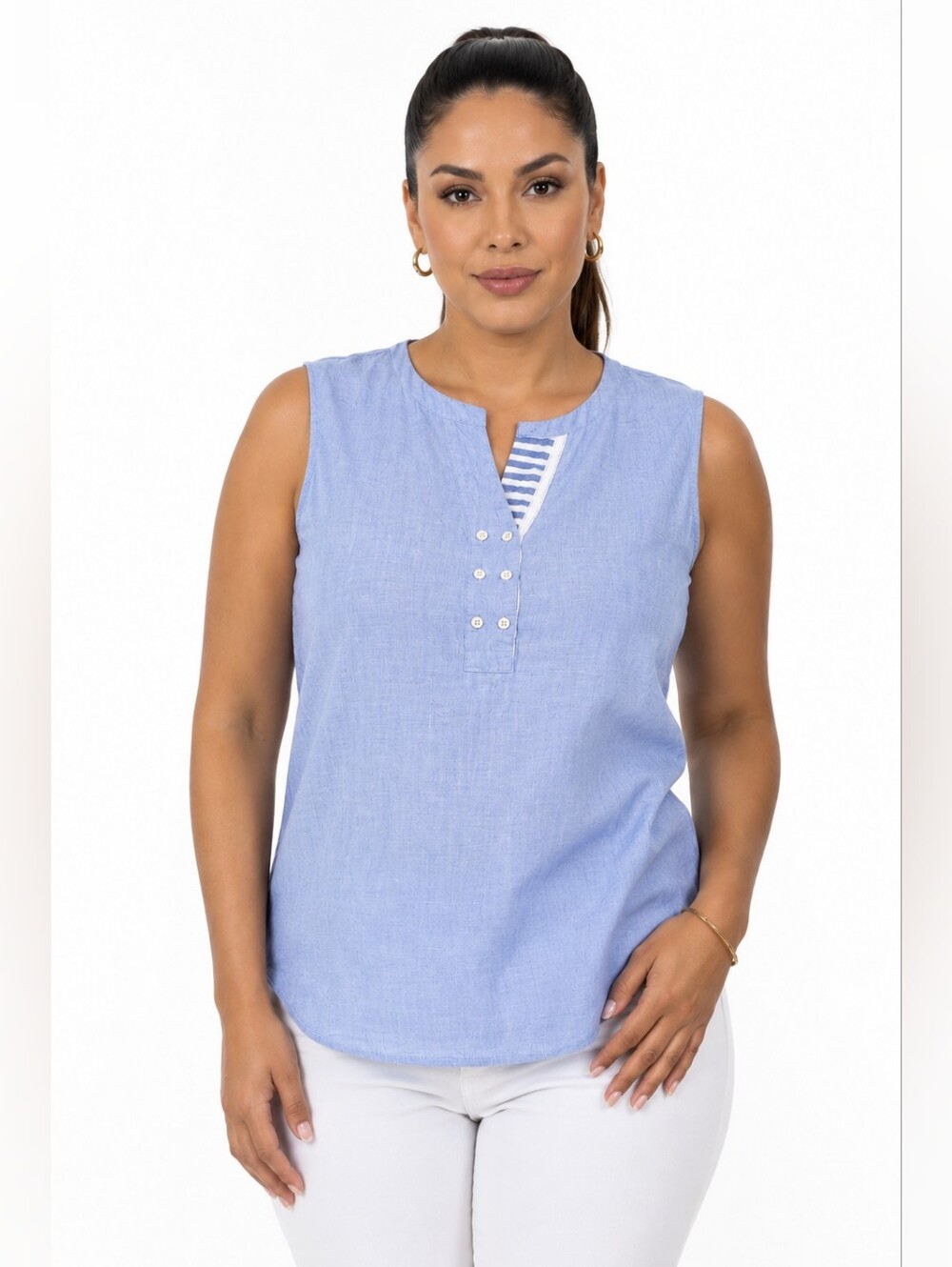 Hester & Orchard Women’s Light Blue Sleeveless Cotton Blouse Size L.